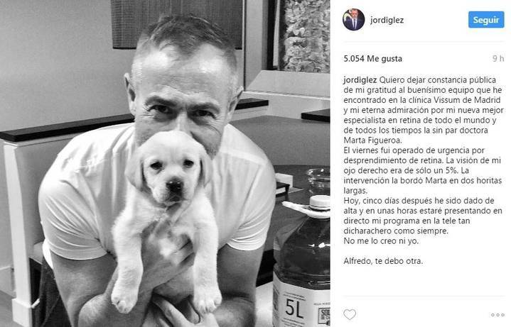 El presentador Jordi González a punto de quedar ciego de un ojo