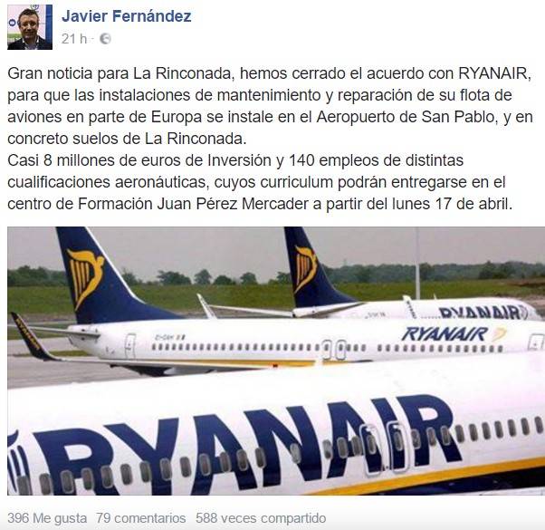 A un pueblecito de Sevilla le toca la lotería : Ryanair empezará a reparar allí sus aviones