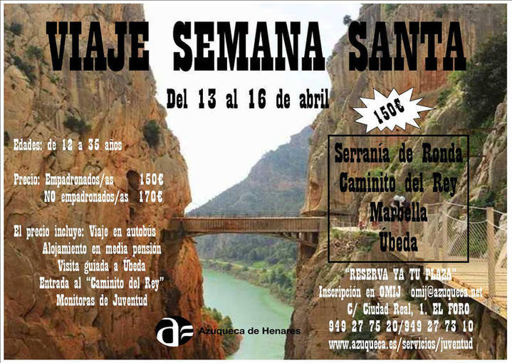 Abierta la inscripción en el viaje de Semana Santa para jóvenes azudenses