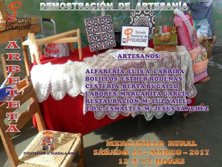 Demostraciones de artesanía de la Escuela de Folklore en Arbeteta este próximo sábado