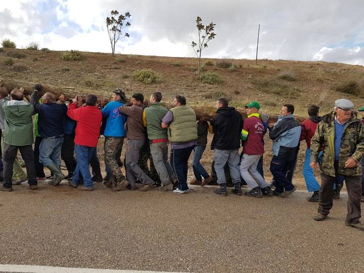 Fuentenovilla inicia el mes de sus fiestas con un gran mayo que rivaliza en altura con la torre de la Iglesia