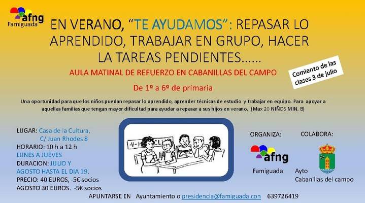 Se pone en marcha en Cabanillas un Aula Matinal de repaso escolar