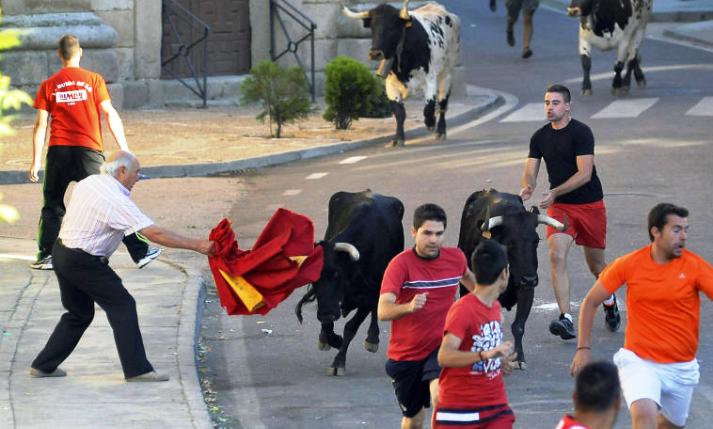 Un hombre de avanzada edad, corneado en el encierro de Fernán Caballero