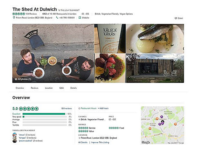 Llega a ser el mejor restaurante de Londres, según Tripadvisor y el restaurante...¡no existe!