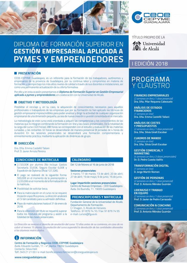 Curso de gestión empresarial aplicada a pymes y emprendedores en Guadalajara