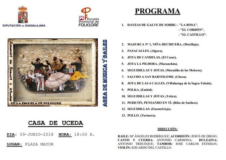 Muestra de música y bailes tradicionales de la Escuela de Folklore el sábado en Casa de Uceda