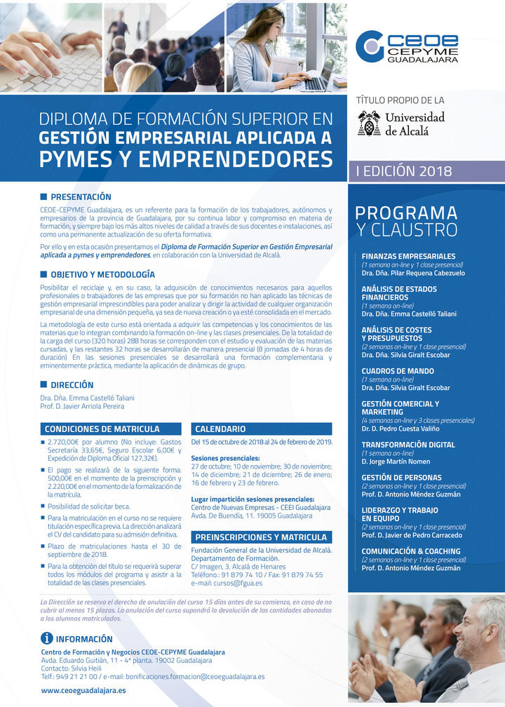 CEOE-Cepyme Guadalajara presenta el curso de gestión empresarial aplicada a pymes y emprendedores