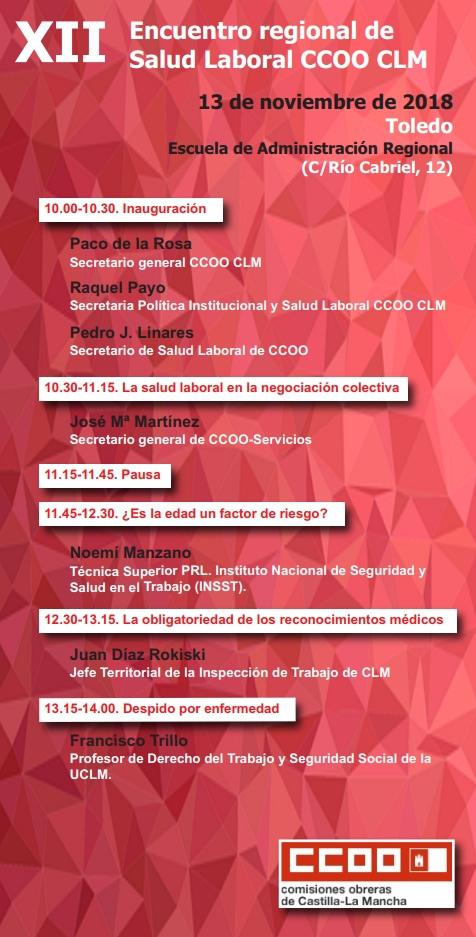 CCOO CLM celebra el próximo martes en Toledo el XII Encuentro regional de Salud Laboral