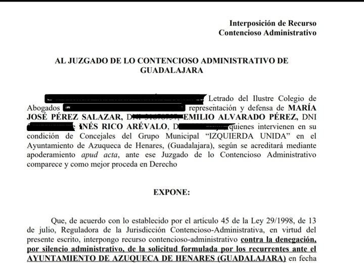 El grupo municipal de IU Azuqueca de Henares recurre a los tribunales contra el socialista José Luis Blanco
