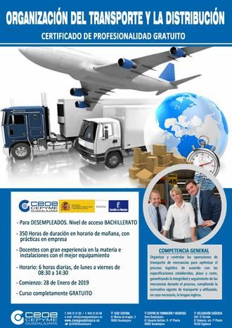 Últimas plazas para el curso de organización del transporte y la distribución de CEOE-Cepyme Guadalajara