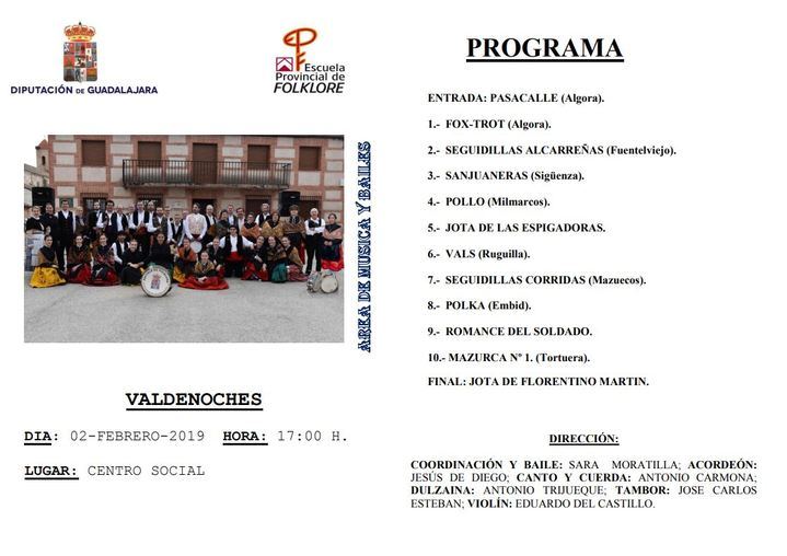 Muestra de música y bailes tradicionales de la Escuela de Folklore de Diputación el sábado en Valdenoches