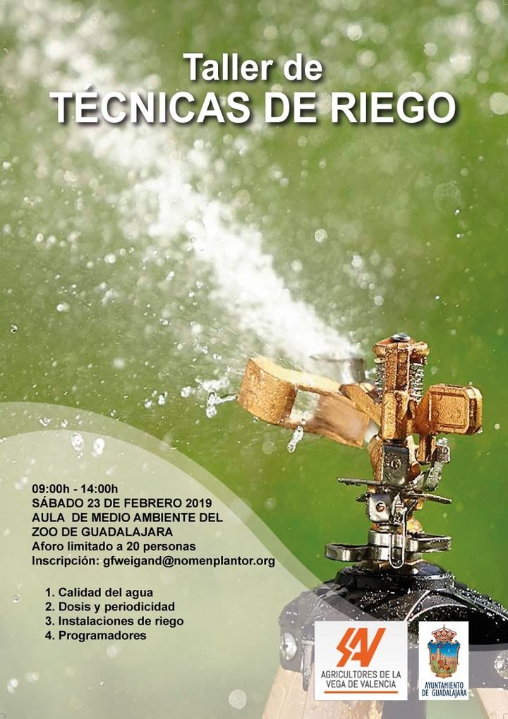El sábado 23 de febrero en el Aula de Medio Ambiente de Guadalajara, taller de técnicas de riego