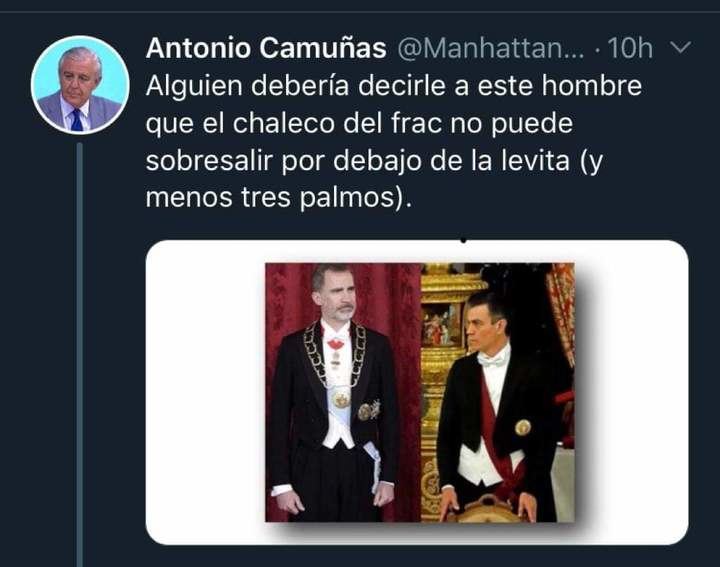 Cachondeo y mofa en las redes sociales por el frac de Pedro Sánchez en una Cena de Gala de los Reyes