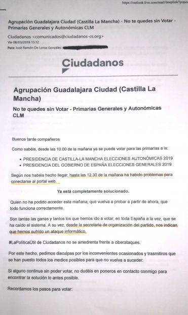 Sombra de sospecha de 'pucherazo' en las primarias de Ciudadanos en CLM a través de un 'ataque informático'