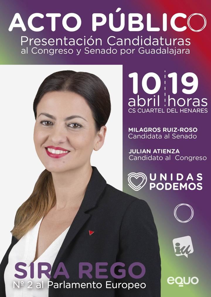 La candidata de 'Unidas Podemos Cambiar Europa' Sira Rego al Parlamento Europeo visitará Guadalajara