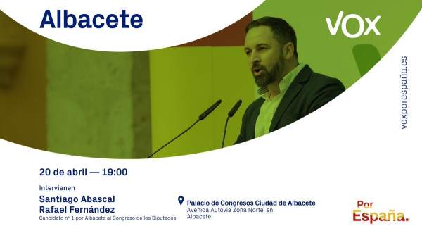 Llenazo total de Santiago Abascal en Albacete, donde defiende el Trasvase y el discurso nacional del agua