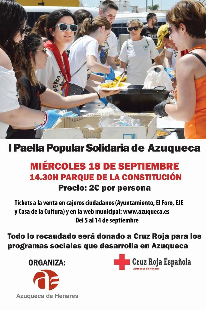 Este miércoles, paella solidaria en Azuqueca para toda la ciudadanía, al precio de 2 euros y a beneficio de Cruz Roja