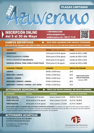 Inscripciones abiertas para el programa Azuverano 2025 desde el lunes