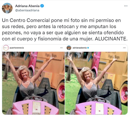 LECTURAS Adriana Abenia se enfada por el uso de una foto sin permiso: "Me amputan los pezones"