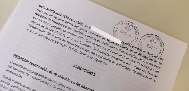 IU de Azuqueca ha presentado sus alegaciones al documento de evaluación ambiental del proyecto ALMA