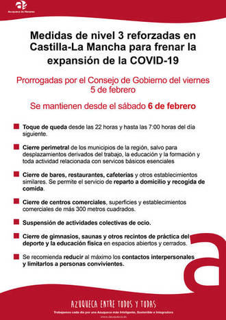 Siguen las medidas especiales NIVEL 3 REFORZADAS para tratar de frenar el Coronavirus también en Azuqueca