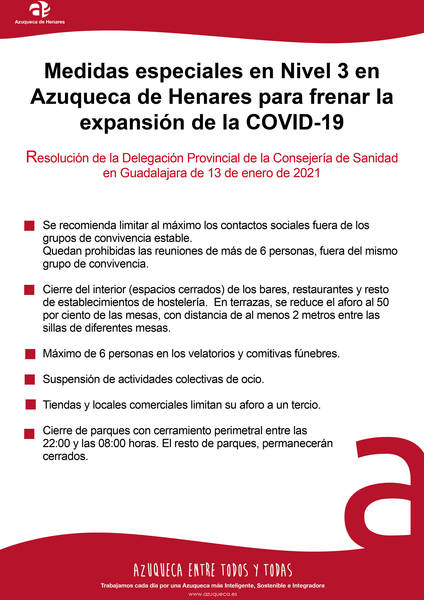 ATENCIÓN, debido a la incidencia acumulada de contagios de coronavirus (414,2 casos/100.000 habitantes), Sanidad decreta MEDIDAS ESPECIALES nivel 3 para Azuqueca