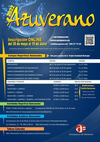 El lunes 30 de mayo, se abre la inscripción en el programa municipal Azuverano 2022