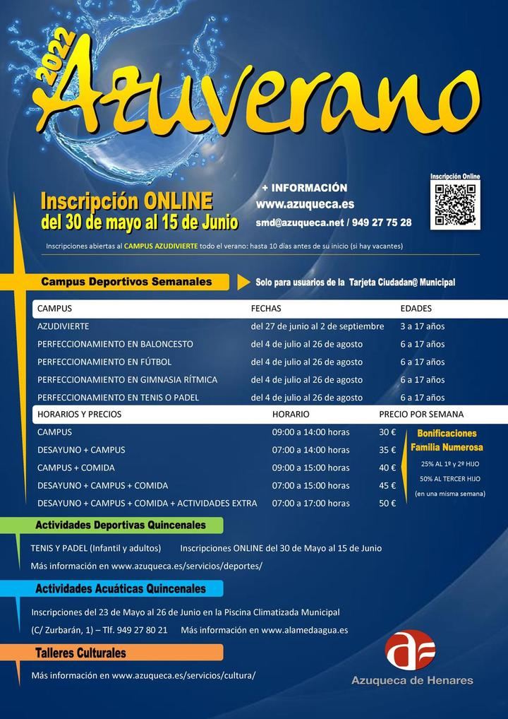 El lunes 30 de mayo, se abre la inscripción en el programa municipal Azuverano 2022