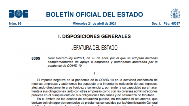 ATENCIÓN : Ayudas directas a empresas 2021: el BOE publica el nuevo marco para autónomos y PYMES