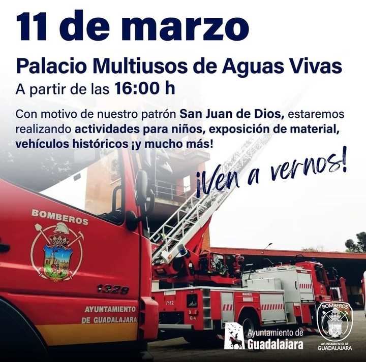 El Cuerpo de Bomberos de Guadalajara celebra mañana su patrón, San Juan de Dios, con actividades para público infantil y exposición de material