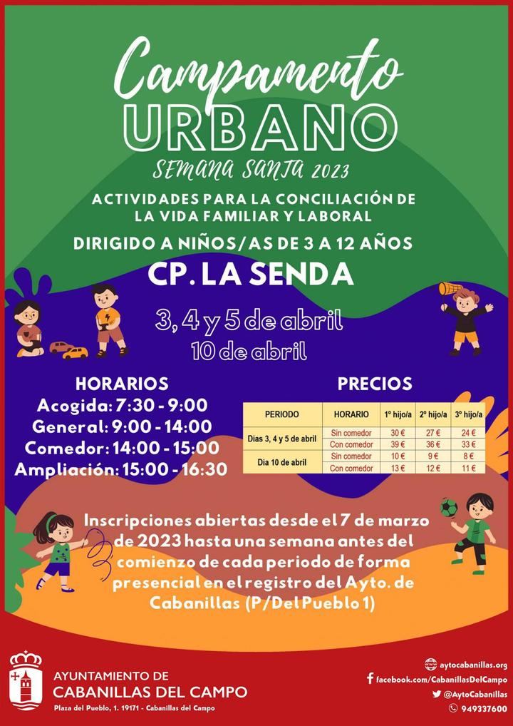 El Ayuntamiento de Cabanillas organiza nuevo Campamento Urbano, para las cuatro jornadas laborables de la Semana Santa