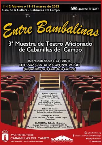El s&#225;bado 11 arranca en Cabanillas la III Muestra de Teatro Aficionado &#171;Entre Bambalinas&#187;