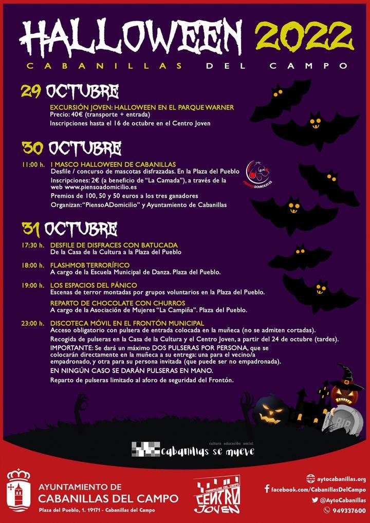Halloween 2022 en Cabanillas: Excursión a la Warner, desfile de mascotas disfrazadas, escenas del terror y disco móvil, del 29 al 31 de octubre