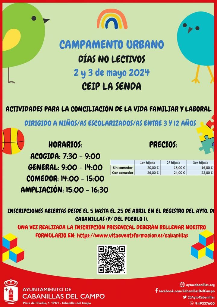 El Ayuntamiento organiza campamento urbano para los días 2 y 3 de mayo, no lectivos en Cabanillas