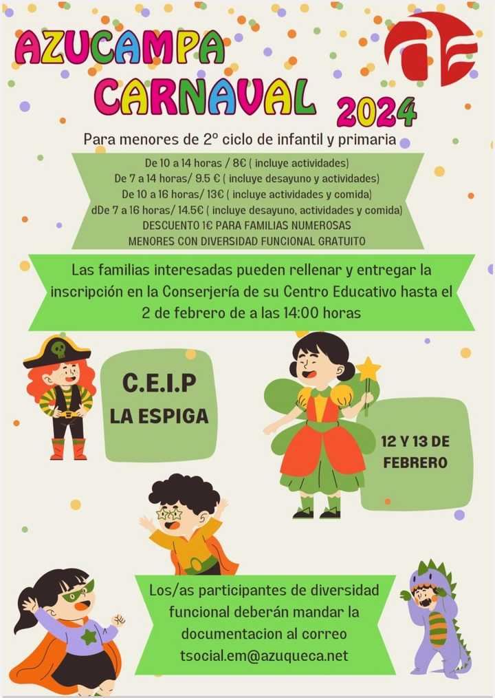 Abierta hasta el 2 de febrero la inscripción en el campamento urbano de Carnaval en Azuqueca