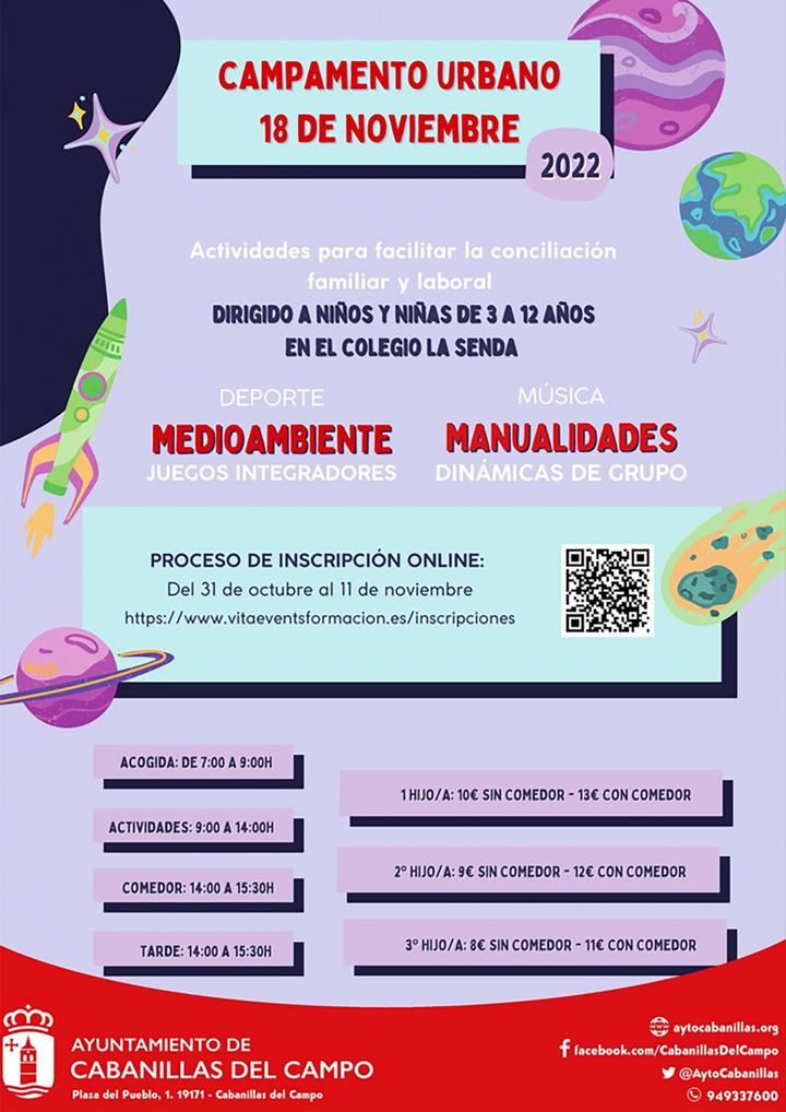 El Ayuntamiento de Cabanillas organiza campamento urbano para la jornada no lectiva del 18 de noviembre, Día de la Enseñanza