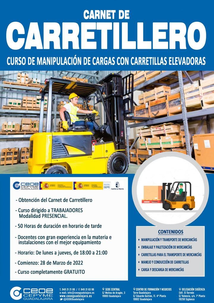 CEOE-CEPYME Guadalajara oferta dos nuevos cursos de Manipulación de cargas con carretillas elevadoras y Gestión Fiscal
