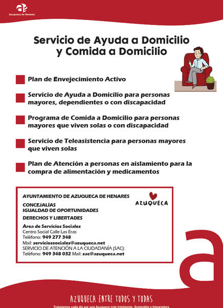 El Ayuntamiento de Azuqueca mantiene abierta la solicitud en el programa 'Comida a domicilio' para personas mayores o con discapacidad