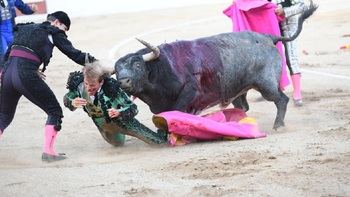 Javier Cortés, con el glúteo abierto y a cara de perro con la de Victorino en Alcalá