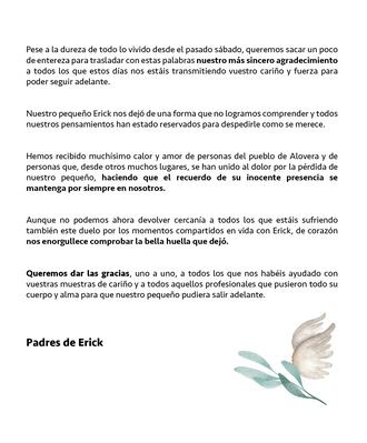 Comunicado de la familia de Erick