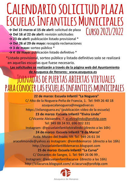 La solicitud de plaza en las escuelas infantiles municipales de Azuqueca se podrá hacer del 15 de marzo al 15 de abril