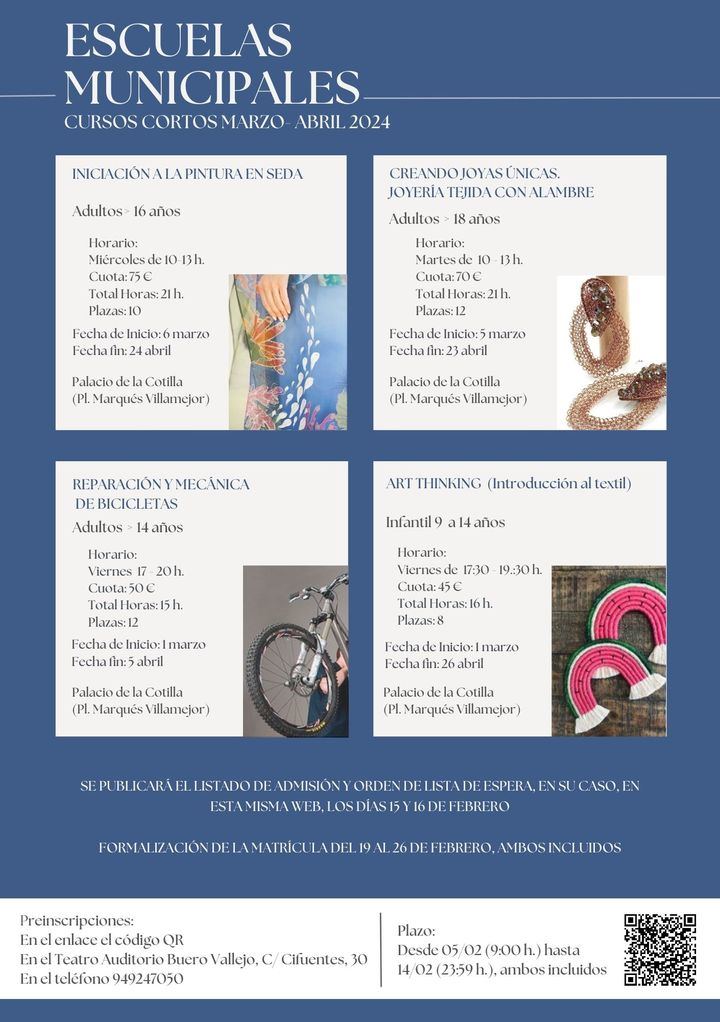 Abierto el plazo para la inscripción de los cursos cortos de las Escuelas Municipales de Guadalajara en los meses de marzo y abril