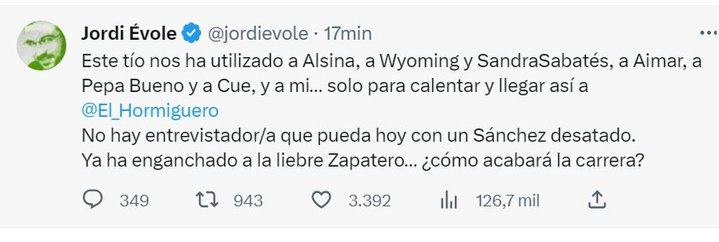 Jordi Évole después de ver a Pedro Sánchez en El Hormiguero: 