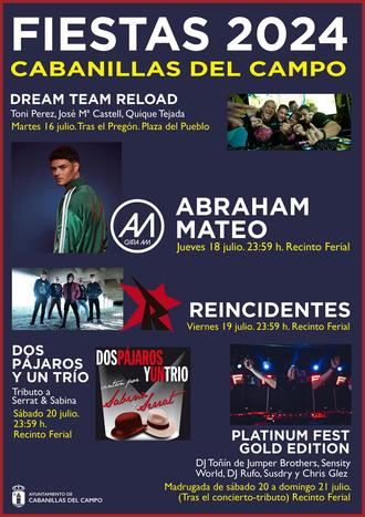 Abraham Mateo, Reincidentes, tributo a Serrat y Sabina, y la sesión dance Platinum Fest, grandes actuaciones de las Fiestas de Cabanillas 2024