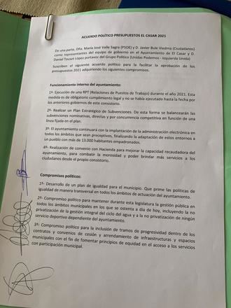 Unidas Podemos Izquierda Unida en el municipio de El Casar llega a un acuerdo con el equipo de gobierno para facilitar la aprobaci&#243;n de los presupuestos 