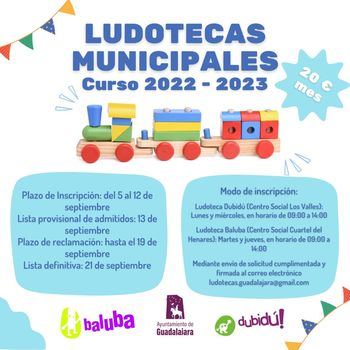 Las dos ludotecas municipales, Dubidú y Baluba, abren su periodo de inscripción en Guadalajara para el nuevo curso del 5 al 12 de septiembre