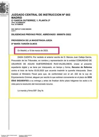 LOS NERVIOS DE PAGE : La juez todavía tiene que decidir sobre el recurso presentado por los regantes, que denuncian una presunta malversación de 1.200 millones en C-LM