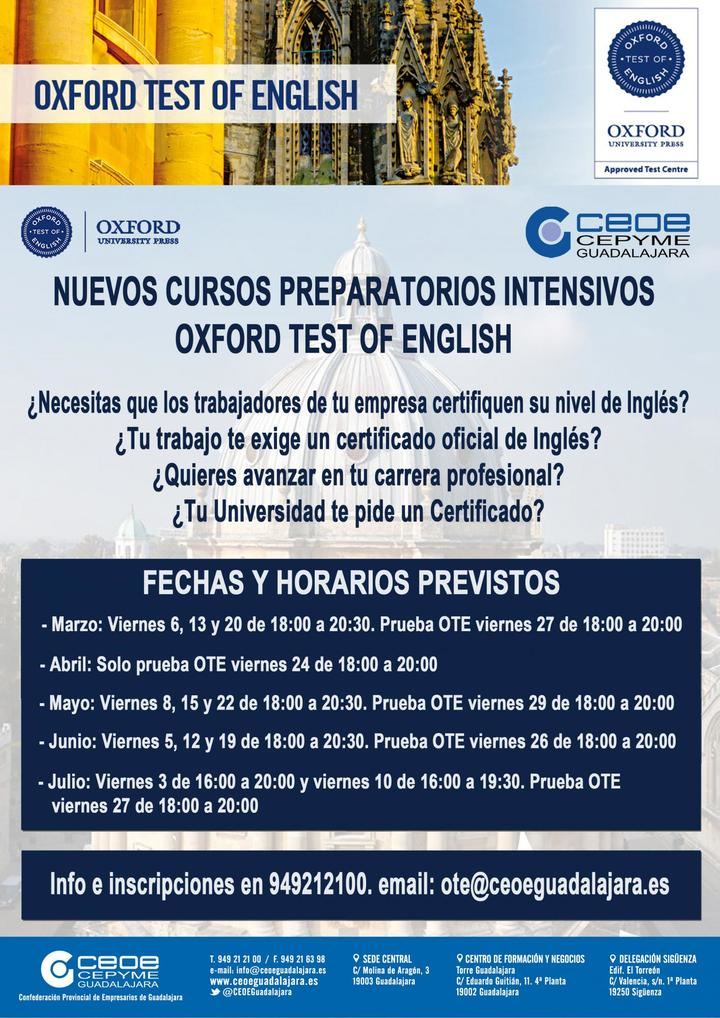 CEOE-CEPYME Guadalajara lanza los nuevos cursos intensivos preparatorios para el Oxford Test of English