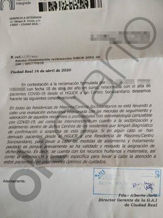 DENUNCIA DE UN FAMILIAR DE UNA FALLECIDA : Castilla-La Mancha deriv&#243; infectados de coronavirus de los hospitales a residencias... con internos sanos