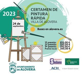 El Ayuntamiento de Alovera convoca el XXV Certamen Nacional de Pintura Rápida al aire libre ‘Villa de Alovera’ se celebrará el domingo 24 septiembre